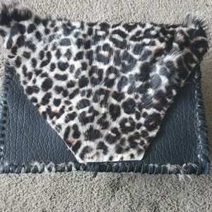 Leather black n Animal print clutch
